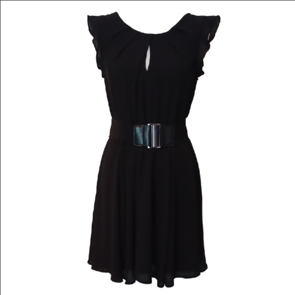 -- Elegant Black Dress with Belt